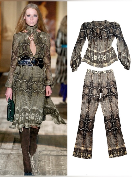Roberto Cavalli Pants - Vintage ROBERTO CAVALLI F/W 2005 Silk Python Snake Print Blouse + Pants SET